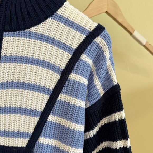 NEW STAUD Mini Hampton Dress - Adriatic Stripe Navy Blue White Knit Causal - Picture 7 of 8